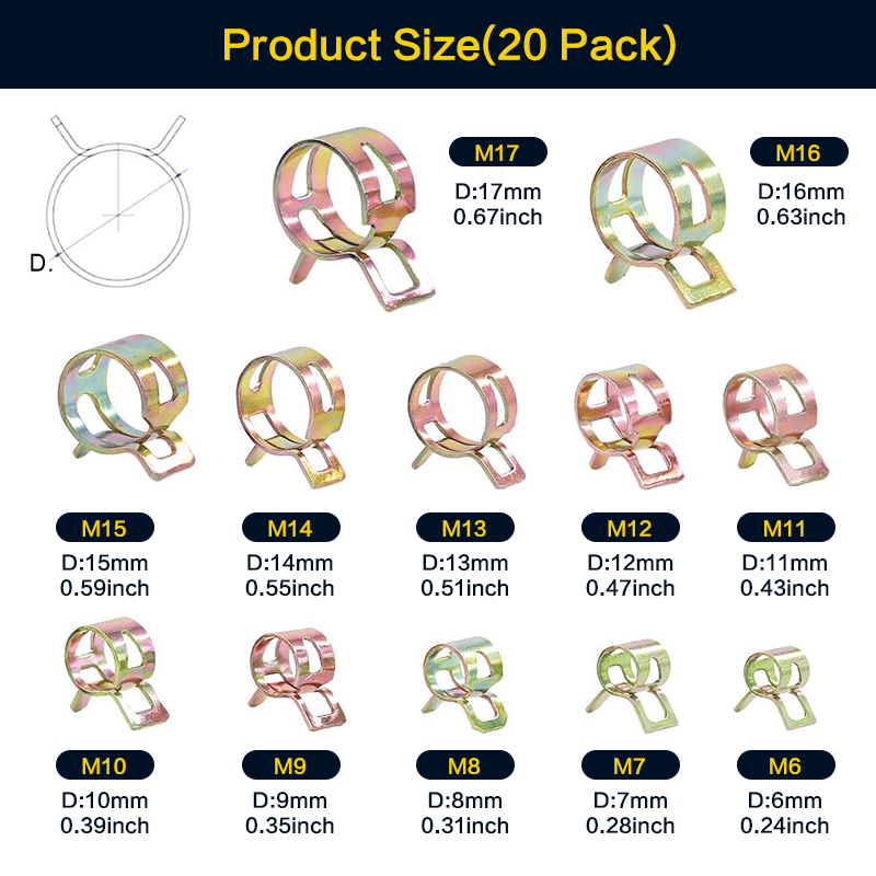 20 قطعة 6-17 مللي متر الربيع خ - مراجعة Hose Clamp Assorted وسعره